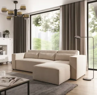 Ecksofa Schlafsofa WALDO Stoff Brooklyn Pearl Ottomane Rechts