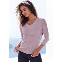 LASCANA 3/4-Arm-Shirt mit Strassknopf in Blütenform aus luftigem Feinstrick in Melange Optik