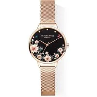 Victoria Hyde Quarzuhr Quarzuhr Flower Armbanduhr, Damenuhr, Edelstahlarmband, analog Blumenmuster Mesh-Armband, (1-tlg., Kein Set)
