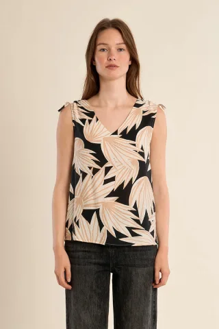 molly bracken - Ärmelloses Top mit V-Ausschnitt und Allover-Print beige/schwarz - Gr. - M