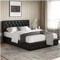 Yaheetech Polsterbett Doppelbett mit 2 Schubladen, Bettgestell 160 x 200 cm, Kopfteil hochstellbar, aus Kunstleder