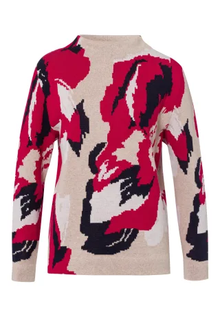 FRANK WALDER - Strickpullover DREAM TONES im Jaquard-Muster ink/ecru/cashew - Gr. - 42