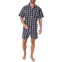 Normann Pyjama Herren Schlafanzug Shorty Pyjama kurzarm gewebt zum Knöpfen