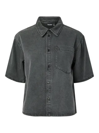 PIECES - PCSMIDI SS DENIM SHIRT Dark Grey Denim - Gr. - S