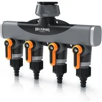 Brandson 4-Wege Verteiler 4-fach Wasserverteiler, Schlauchverteiler für Gartenschlauch, 3/4 Zoll, (1-tlg), Regulierbarer Wasserhahn Schlauch Verteiler für Gartenbewässerung