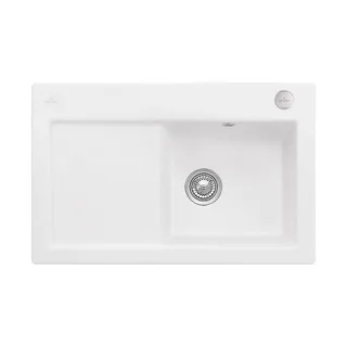Villeroy und Boch Subway Flächenbündige Spüle 67142FRW Becken rechts, mit Ablaufgarnitur und Exzenterbetätigung, Stone White