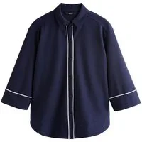 Next Blusenshirt Langärmeliges, geknöpftes Poloshirt, Randstreifen (1-tlg)
