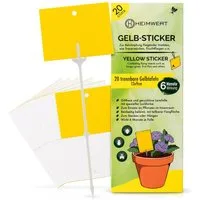 HEIMWERT Klebefalle Gelbsticker Gelbtafeln XXL 6 Monate gegen Fruchtfliegen Blattläuse, 6 Monate Langzeit teilbar mit 20 XXL Erdspießen und 20 Bindedrähten