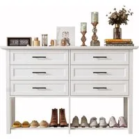 FUFU&GAGA Kommode 6-Schubladen-Schrank mit Schuhregal,140 x 90 x 40 cm, weiß, MDF