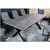 riess-ambiente Baumkantentisch WILD 160cm grau gekälkt/schwarz - Wildeichen-Design, Metall, X-Gestell (Einzelartikel, 1-St), Industrial Design & 5cm Tischplatte - ideal für bis zu 4 Personen