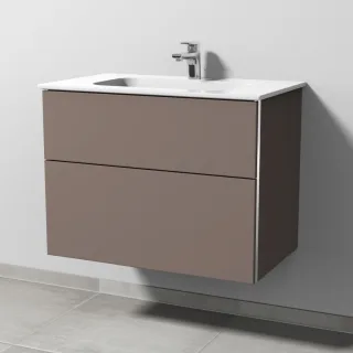 Sanipa 3way Keramik-Set Design Keramik-Waschtisch und Unterbau mit 2 Auszügen, Taupe-Matt BP4801T