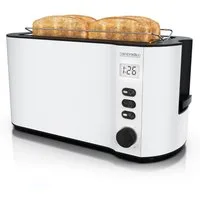 Arendo Toaster Edelstahl, Langschlitz, Display mit Restzeitanzeige, Krümelschublade, 2 lange Schlitze, für 4 Scheiben, 1500 W, Defrost Funktion, Wärmeisolierendes Gehäuse, mit Brötchenaufsatz