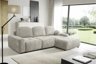 Ecksofa Schlafsofa Sofa ARGOS in Stoff Vibe Beige Ottomane Rechts