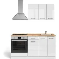 Vicco Küchenzeile R-Line, Weiß Hochglanz/Weiß/Weiß, 160 cm mit Herdumbauschrank oh...
