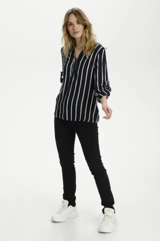 Langarm-Bluse Regular fit Midnight Marine/Chalk blue white