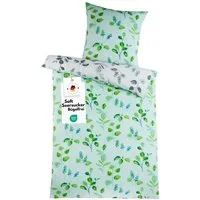 Carpe Sonno Bettwäsche Seersucker 135 x 200 Mikrofaser Sommer Bettwäsche Bügelfrei Leicht, Soft-Seersucker, 2 teilig, Florale Wendebettwäsche OEKO-TEX Grün Grau 135x200