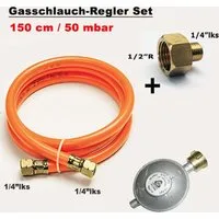 Phönix Germany Gasdruckregler 150/50/gs(a), 50,00 mbar, 150 cm Gasschlauch Druckminderer 50 mbar Übergang 1/2"R x 1/4"lks