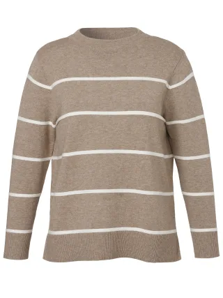 VIA APPIA DUE - Pullover Kelchkragen 1/1 Arm Ringel mokka melange /creme - Gr. - 48
