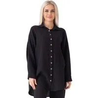 WENOR Hemdbluse Oversize Musselin Hemd 100 % Baumwolle, Kokosknöpfe, Einheitsgröße