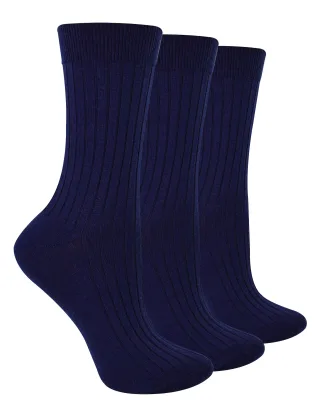 3 Paar Damen Original Merinowollsocken | Steven | Atmungsaktive dicke warme Stiefelsocken - Marineblau