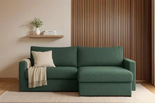 Ecksofa Sofa mit Schlaffunktion BENDIK Stoff Faro Flaschengrün Ottomane Rechts