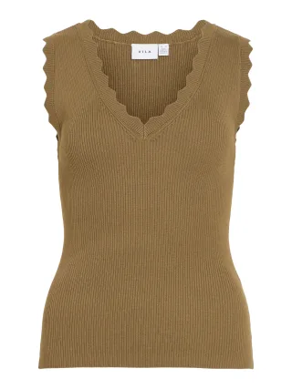 VILA - VISISI V-NECK S/L RIB KNIT TOP - Gr. - XL