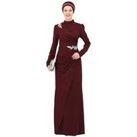 fashionshowcase Maxikleid Damen Abendkleid im Abaya-Stil - Modest Fashion mit Schmuckdetails Langärmlig, Blickdicht, voll Bedeckt