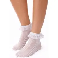 La Bortini Socken Socken für Damen und Mädchen Rüschen Strümpfe 40DEN in Weiß (weiße, leichte socks, 1 Paar feine Frilly Söckchen für Damen und Mädchen)