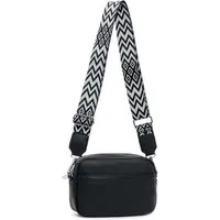 ITALYSHOP24 Schultertasche Damen kleine Umhängetasche CrossBody Crossover Handytasche Geldbörse (Spar-Set aus einer Tasche mit einem breitem Muster Stoffgurt/Umhängeband), Bodybag, Brusttasche, Hüfttasche, Muster Taschengurt, leicht Gewicht