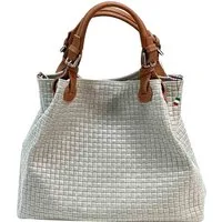 FLORENCE Handtasche Florence Umhängetasche Damen Handtasche (Handtasche), Damen Handtasche, Umhängetasche Leder, grau, braun ca. 31cm x ca. 28cm