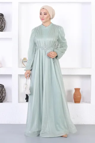 Perlen Spitzen Glitter Abendkleid Mintgrün