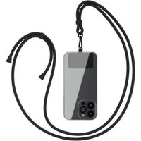 EAZY CASE Handykette Umhängeband Clips Schwarz mit extra Handband, Kette zum Umhängen Pad mit Kordel Uni Smartphonekette Schwarz Black