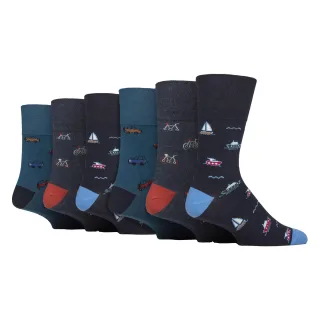 6 Paar Herren NON-ELASTISCHE Baumwollreiche Socken mit auffälligem Muster