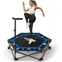 ZMH Fitnesstrampolin Trampolin Indoor Klappbar - mit Höhenverstellbarer Handgriff, Tragkraft 120 kg - Ø 86.5 cm - Jumping Trampolin Fitness