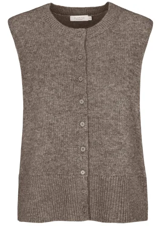 CLARINA - Rdh.-Weste,ohne Arm,uni,Knöpfe taupe mel. - Gr. - 36