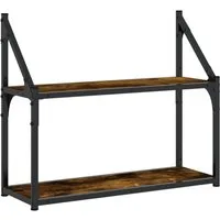 vidaXL Regal Wandregal 2 Fächer Räuchereiche 60x21x51 cm Holzwerkstoff, 1-tlg.