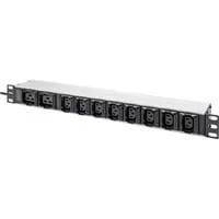 Steckdosenleiste 19" PDU mit Aluminiumprofil, 10-fach, 8x C13, 2x C19 schwarz/aluminium, 2 Meter Kabel, 1 HE, 1-phasig 16A, Kaltgerätestecker C20