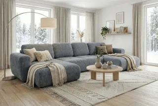 Wohnlandschaft mit Schlaffunktion BRUSK MAX Sofa in Stoff Pop Grau