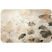 OnlyWow WC-Vorleger Blumen - Japandi - Wabi sabi, Höhe 10 mm, Polyester, Rechteckig, WC Teppich, Toilettenvorleger, Toilettenteppich, Badematte 60x40 cm