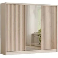 Deine Möbel 24 Schwebetürenschrank NEW YORK LUX Kleiderschrank mit Spiegel und Lamellen, 250 oder 203 cm (Set, 1-St., ideal für Schalfzimmer & Flur) in Kaschmir, modern, mit viel Stauraum
