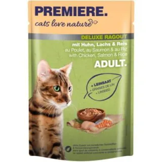 PREMIERE cats love nature Deluxe Ragout Nassfutter Katze Adult mit Huhn, Lachs und Reis 96x100 g