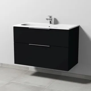 Sanipa 3way Waschtischunterbau zu Geberit Acanto Slim Waschtisch mit 2 Auszügen, Schwarz-Matt UF41208