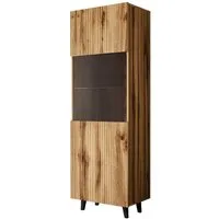 MIRJAN24 Vitrine Vamos (mit Tür) Gehärtetes Glas, schwarze Beine, Fronten gefräst