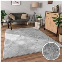 Paco Home Teppich Utrecht 641, rechteckig, Höhe: 4 mm, Kurzflor, Uni Farben, 3D-Design, Rauten Muster, besonders weich