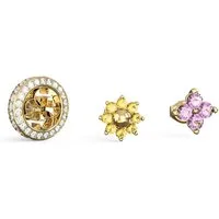 Guess Paar Ohrstecker JUBE06037JWYGMCT/U, Damen- 3er-Set 4G Crystals Goldfarben