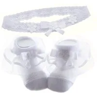 La Bortini Socken Socken und Stirnband für Baby Kinder weiß festlich Strümpfe Rüschen elastisch, 44 50 56 62 68 74 80 86 92 98 104 mit Schleifchen
