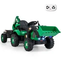 COSTWAY Elektro-Kinderauto, Belastbarkeit 30 kg, 12V Traktor, Aufsitztraktor, Sitzbagger, mit LED & Musik