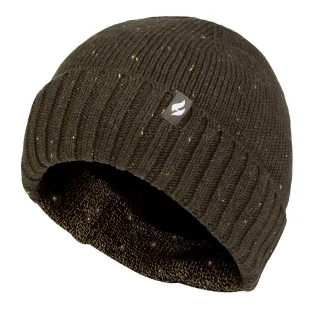 Heat Holders Heatweaver Fleece-Innenfutter Mütze | Gerippter umschlagbarer Bund Melange Wintermütze | Andes-Stil - Khaki