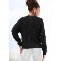LASCANA Rundhalspullover mit Zierknöpfen hinten, lockerer Strickpullover