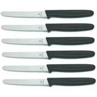 Neustanlo Tafelmesser 6 Stück Tafelmesser mit Edelstahlklinge, Wellenschliff, 10299, 22 cm Kunststoffgriffe in Schwarz, rostfrei, ideal als Menümesser